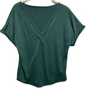Shein Blouse Women Medium Green Sleeve V-Neck Knit Casual Top